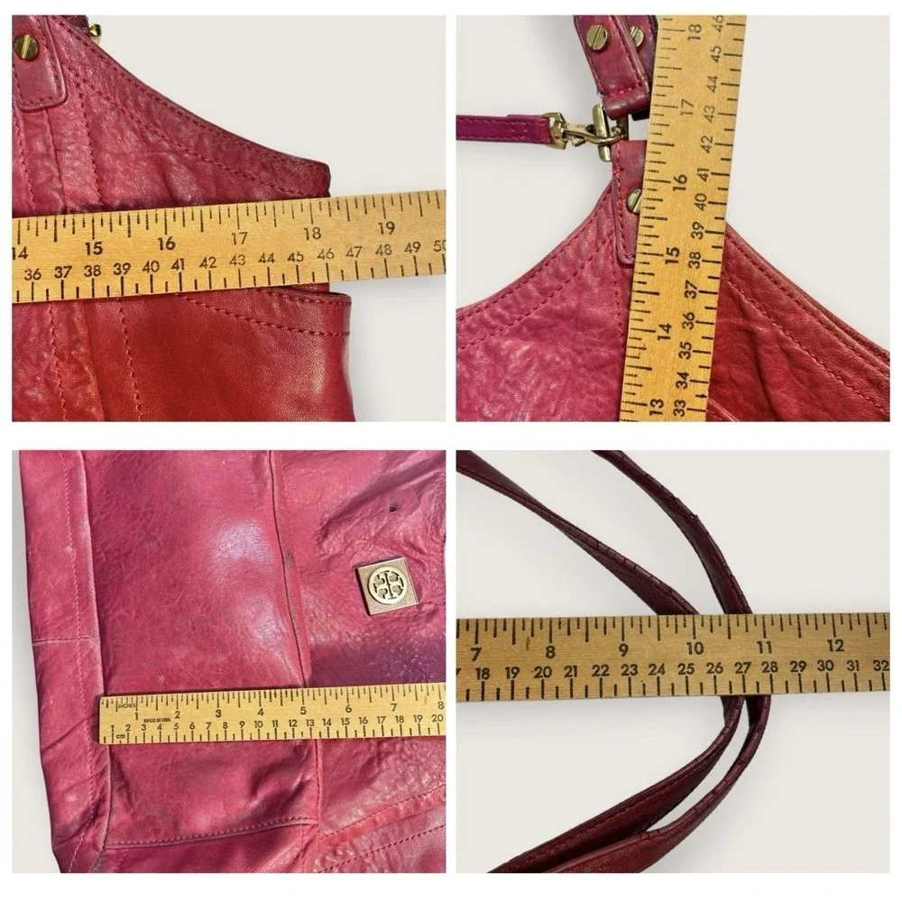 TORY BURCH Louisa Calfskin Leather Slouch Bag Pink Rose Red Merlot Large READ